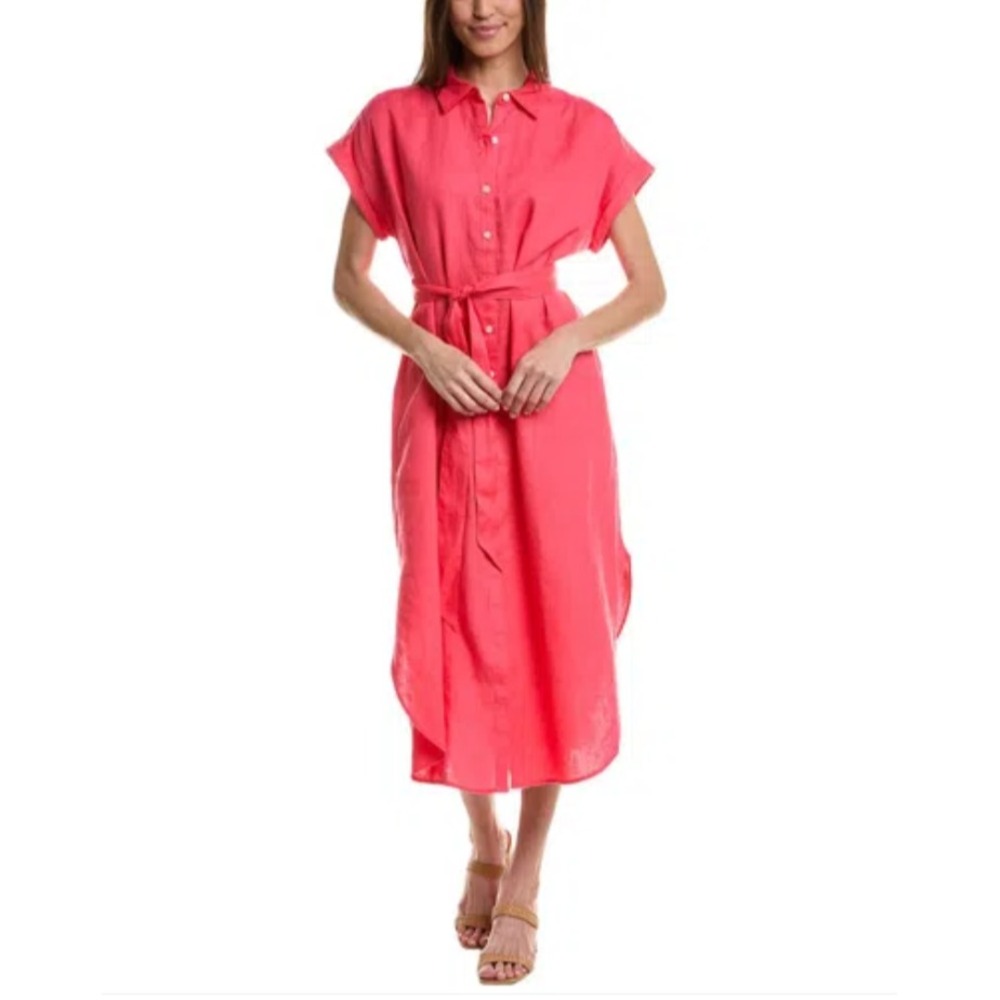 Tommy Bahama Coastalina Button Up Maxi Shirt Dress 100%‎ Linen Sz L Pink Resort